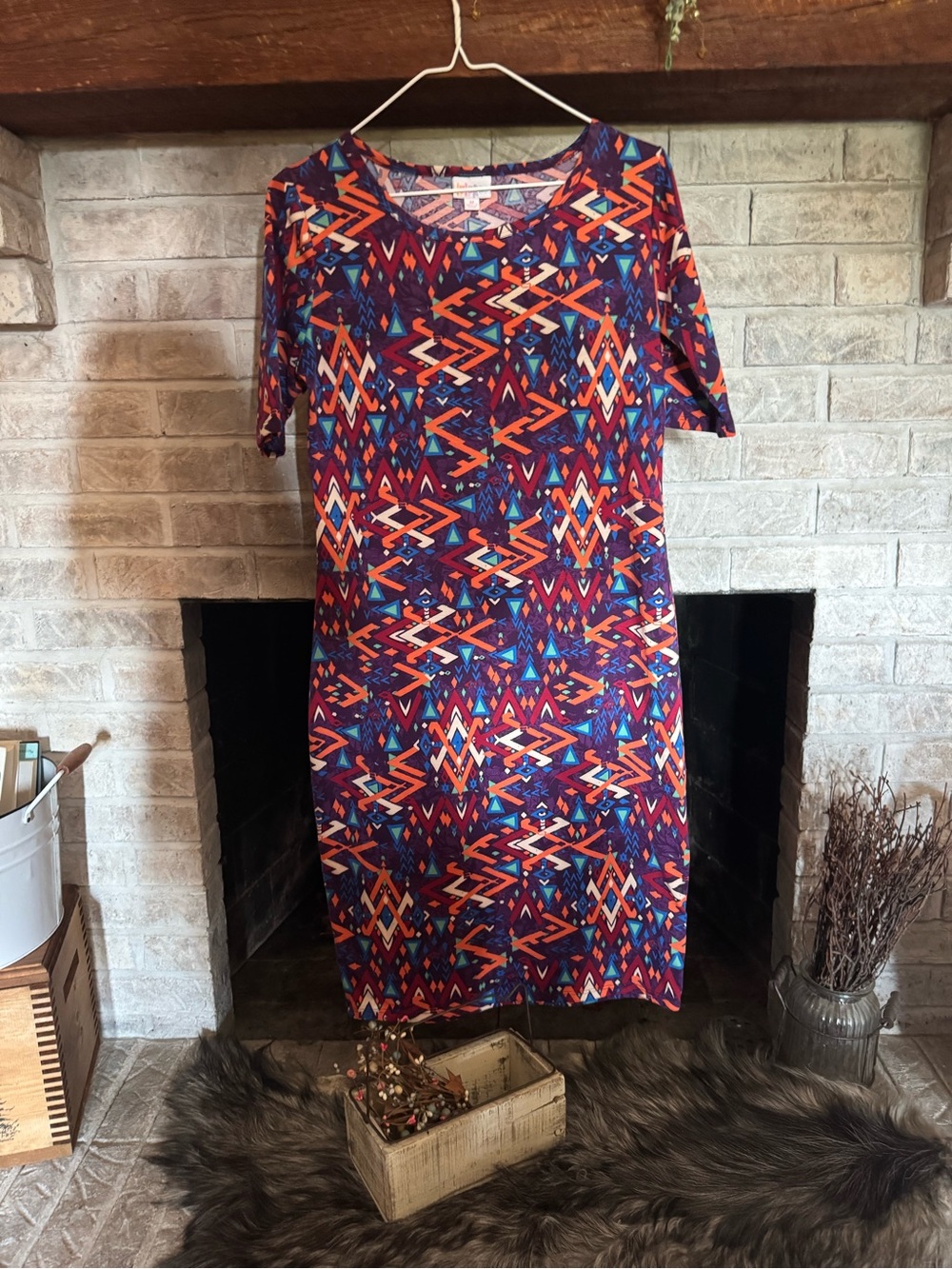 LuLaRoe Bold Aztec Midi Dress - Purple & Orange